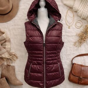 Marc New York Andrew Marc Vest Packable Puffer Vest Burgundy Hooded Medium